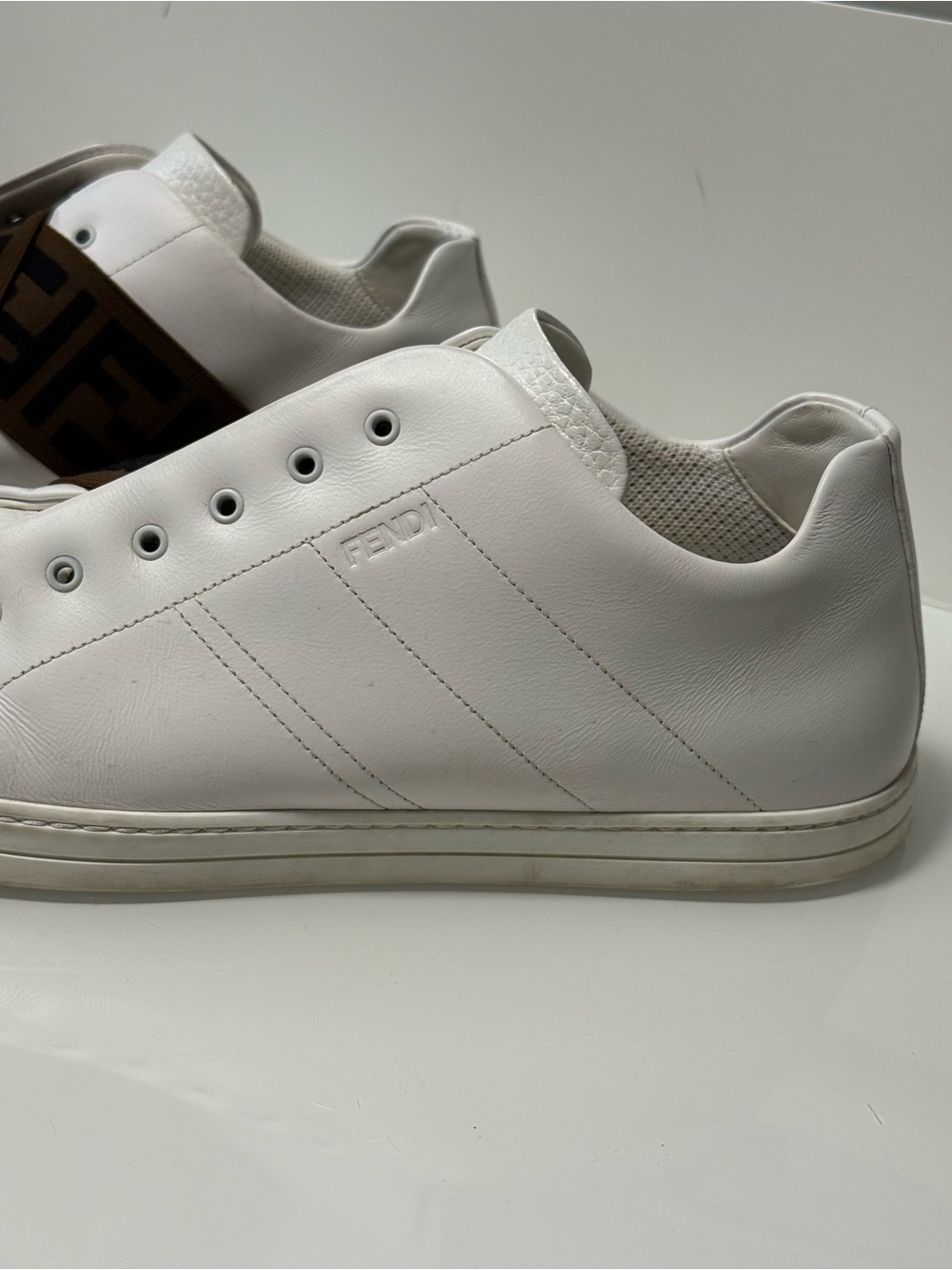 Fendi White Leather Slip-On Sneakers with FF Fendi Logo Cross Strap - Picture 5 of 17